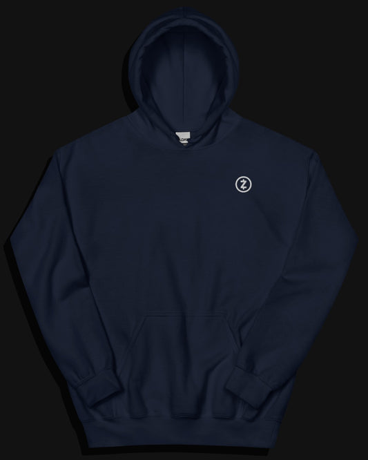 Navy Hoodie - Grey Emblem Embroidery
